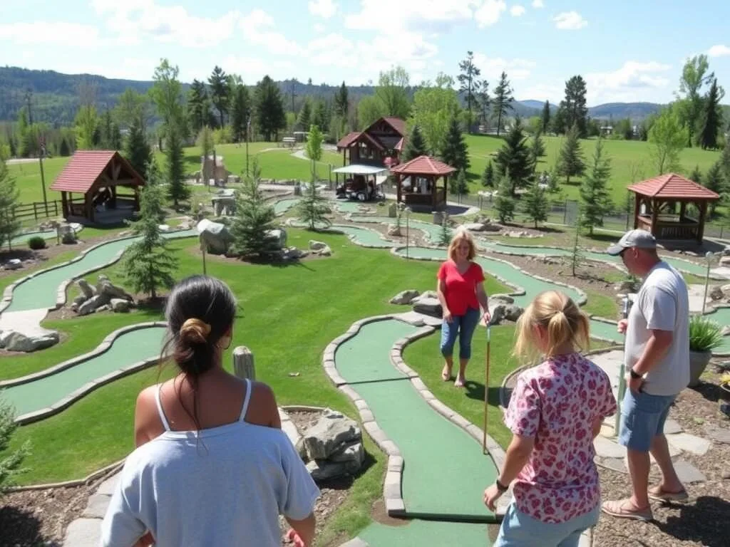 Miniature golf course at Tussey Mountain Pennsylvania with families playing Miniature golf course at Tussey Mountain Pennsylvania with families playing