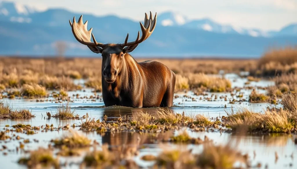 Moose wading in wetlands at Arapaho National Wildlife Refuge Moose wading in wetlands at Arapaho National Wildlife Refuge