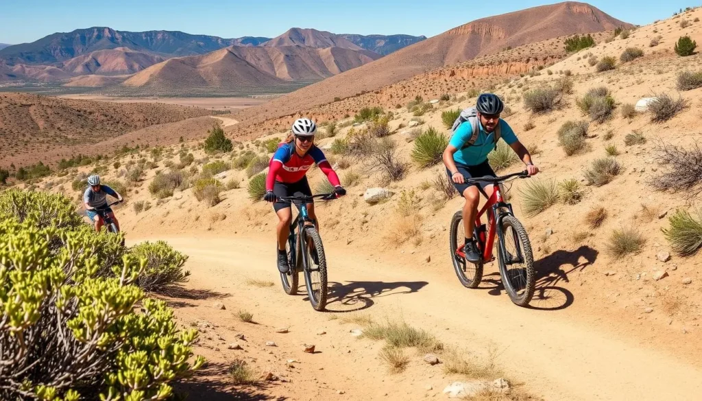 Mountain biking on trails at Highline Lake State Park