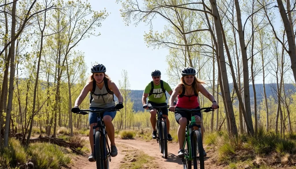 Mountain biking on trails in the Elk Mountains Colorado with forest scenery Mountain biking on trails in the Elk Mountains Colorado with forest scenery