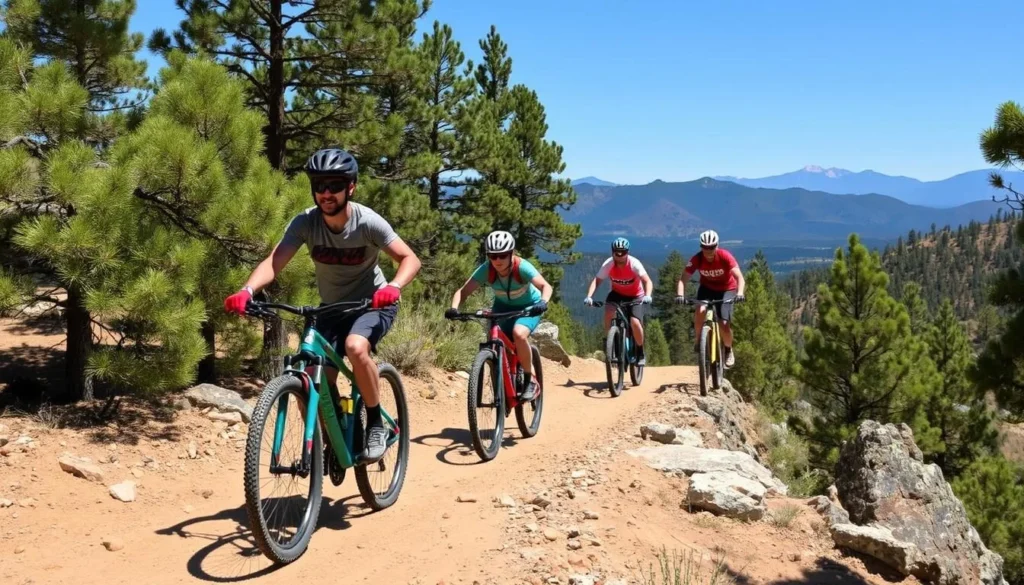 Mountain biking trail in Manzano Mountains State Park with riders