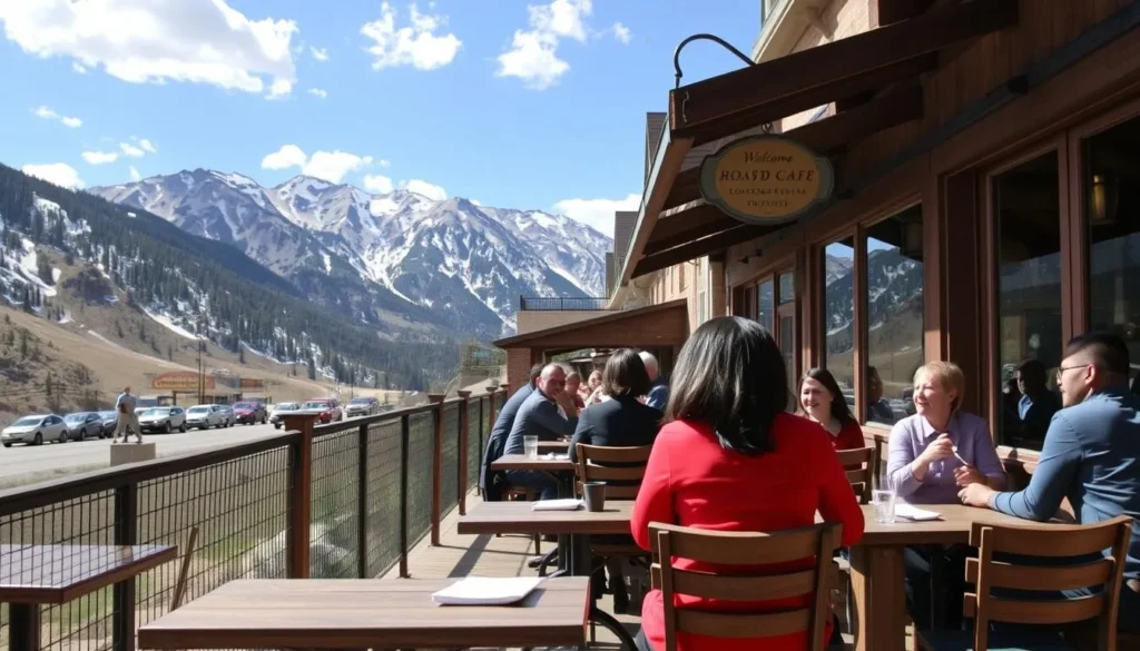 Mountain cafe with outdoor seating in Georgetown near Guanella Pass Mountain cafe with outdoor seating in Georgetown near Guanella Pass