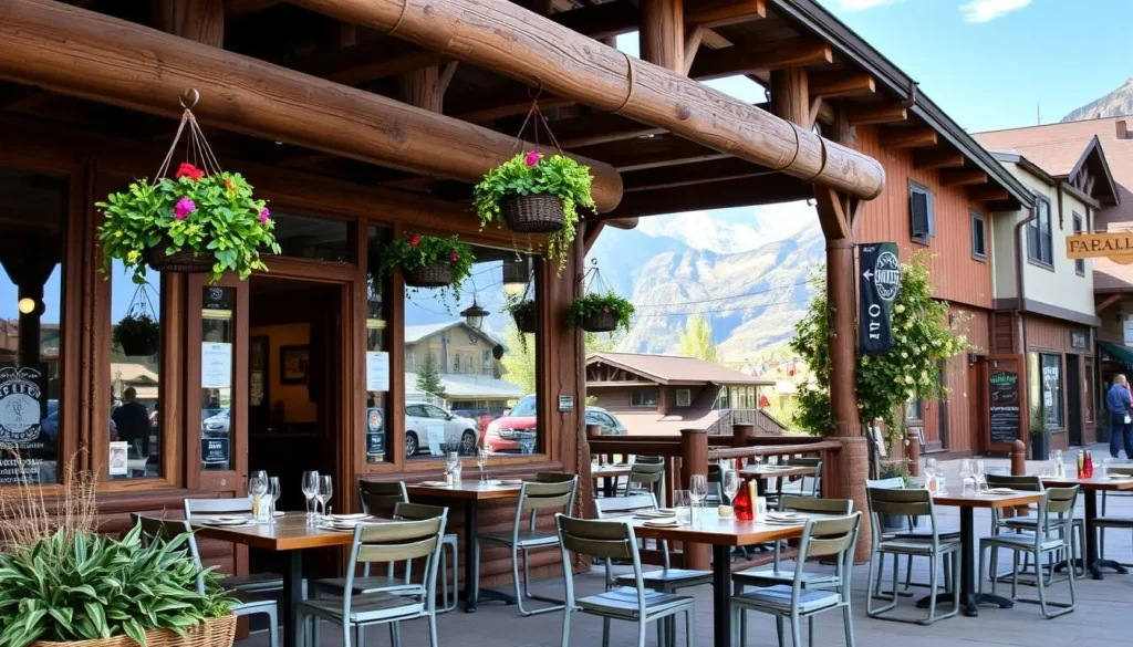 Mountain town restaurant with outdoor seating near Black Bear Pass Road Colorado Mountain town restaurant with outdoor seating near Black Bear Pass Road Colorado