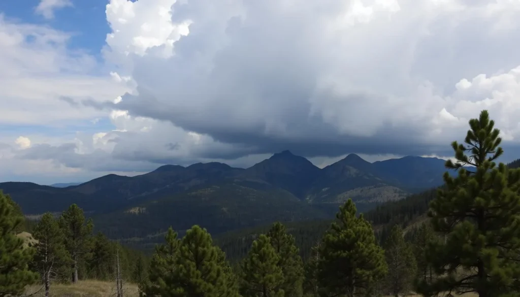 Mountain weather conditions in the Magdalena Mountains showing afternoon clouds building Mountain weather conditions in the Magdalena Mountains showing afternoon clouds building