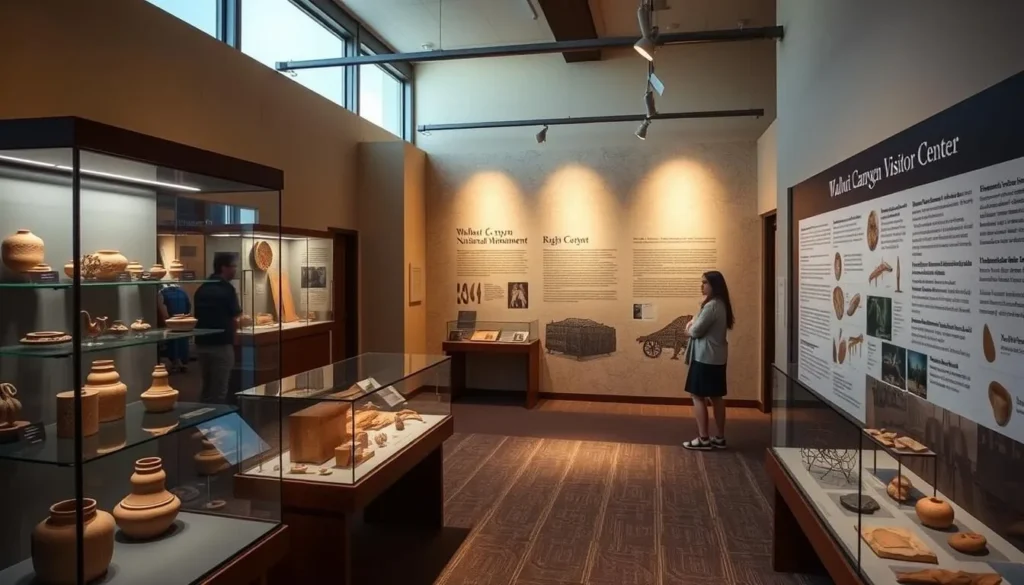 Museum exhibit displaying Sinagua artifacts and cultural history at Walnut Canyon Visitor Center