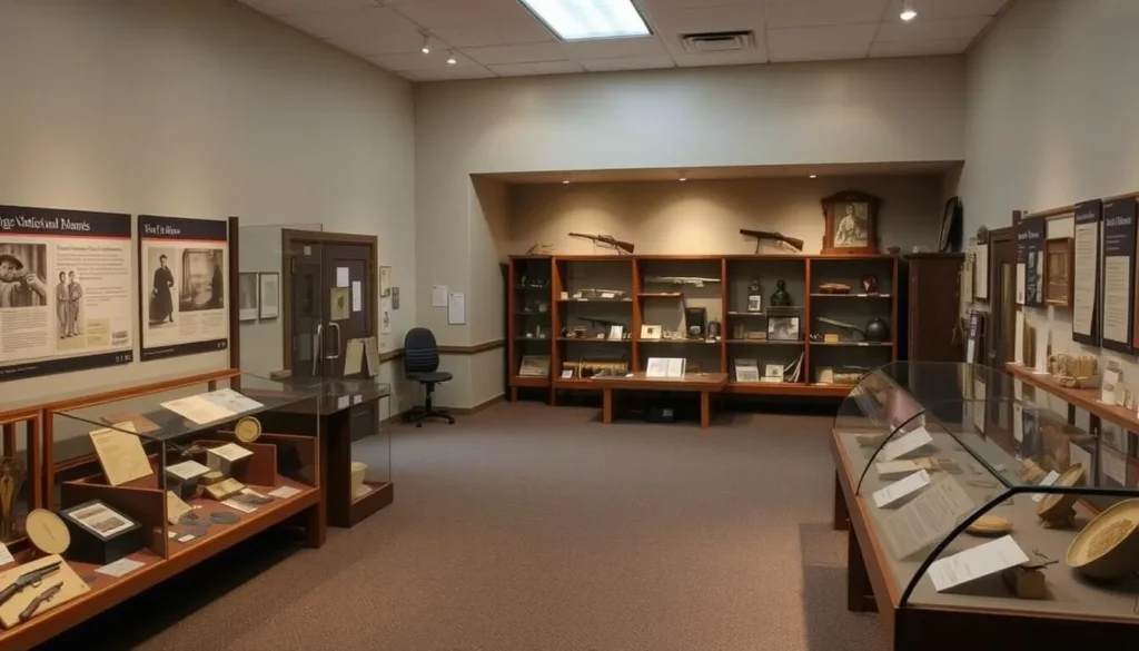Museum exhibits at Fort Union Visitor Center showing historical artifacts