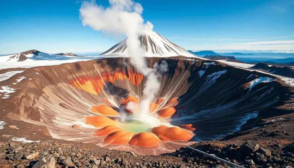 Mutnovsky Volcano with its colorful crater and steaming fumaroles