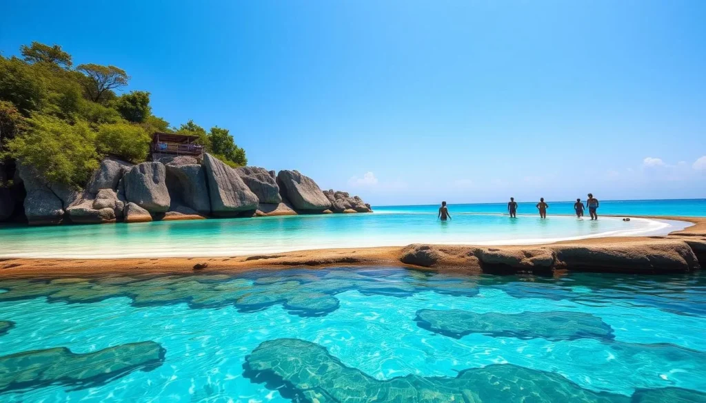 Natural swimming pool with crystal clear water near Saona Island, Dominican Republic