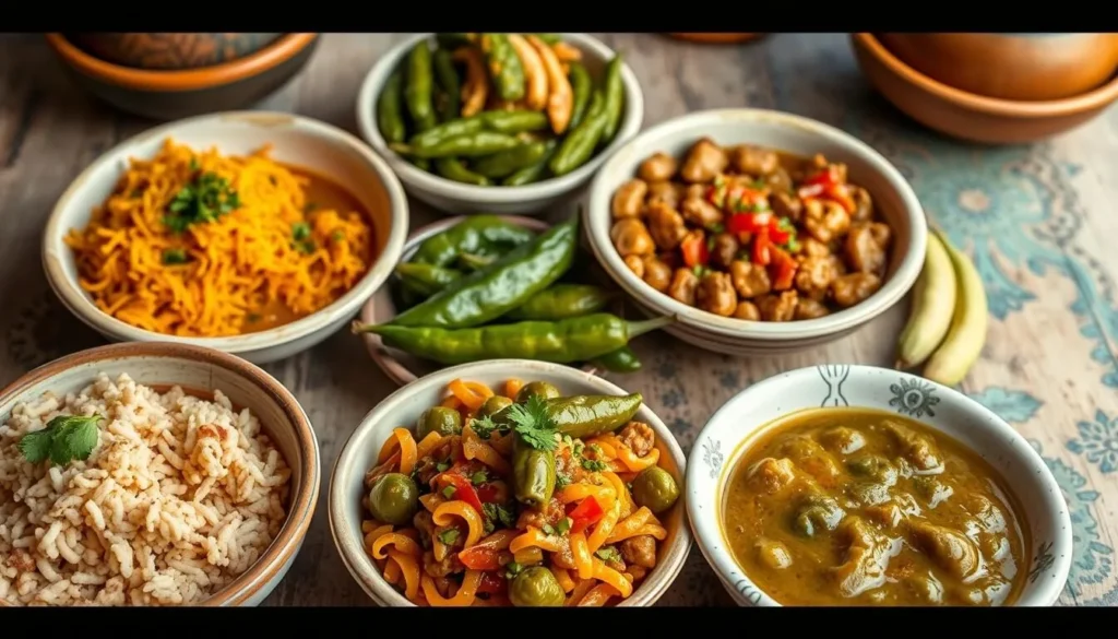 New Mexican cuisine featuring green chile dishes typical of the region New Mexican cuisine featuring green chile dishes typical of the region