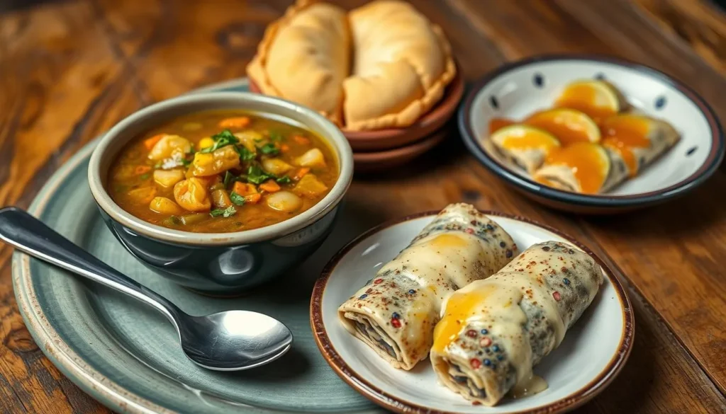 New Mexican cuisine featuring green chile stew and sopapillas