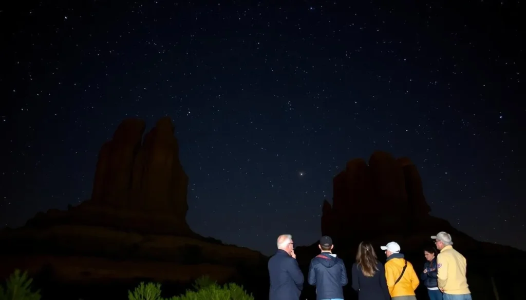 Night sky program at Chimney Rock National Monument showing stars above the twin spires Night sky program at Chimney Rock National Monument showing stars above the twin spires