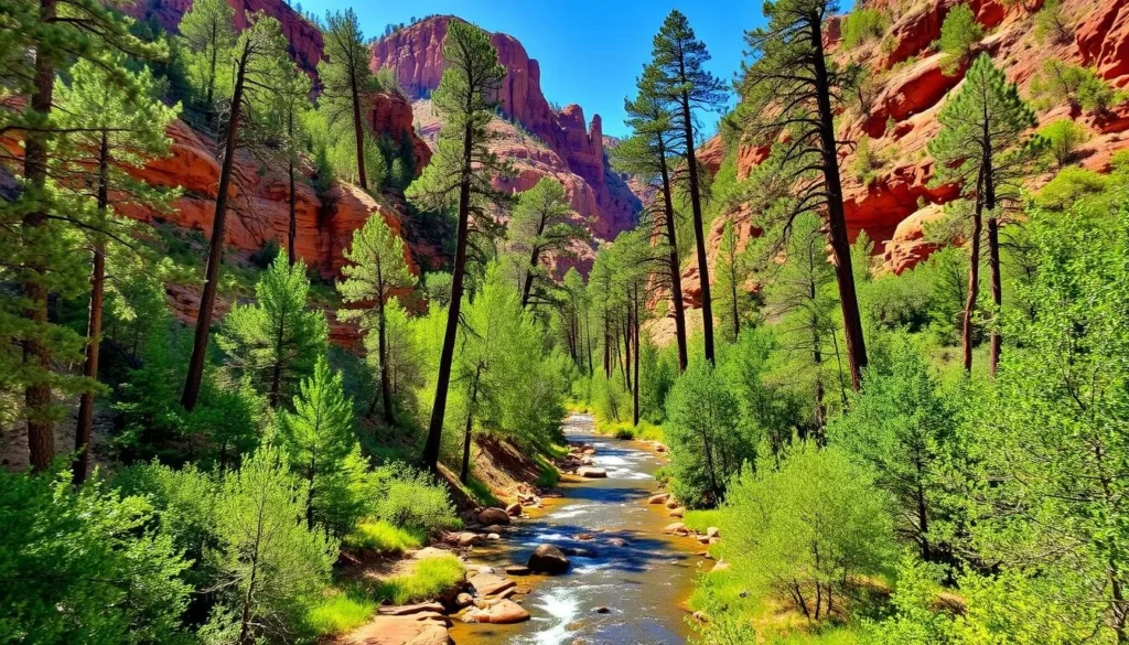 Oak Creek Canyon scenic drive showing forested canyon and creek