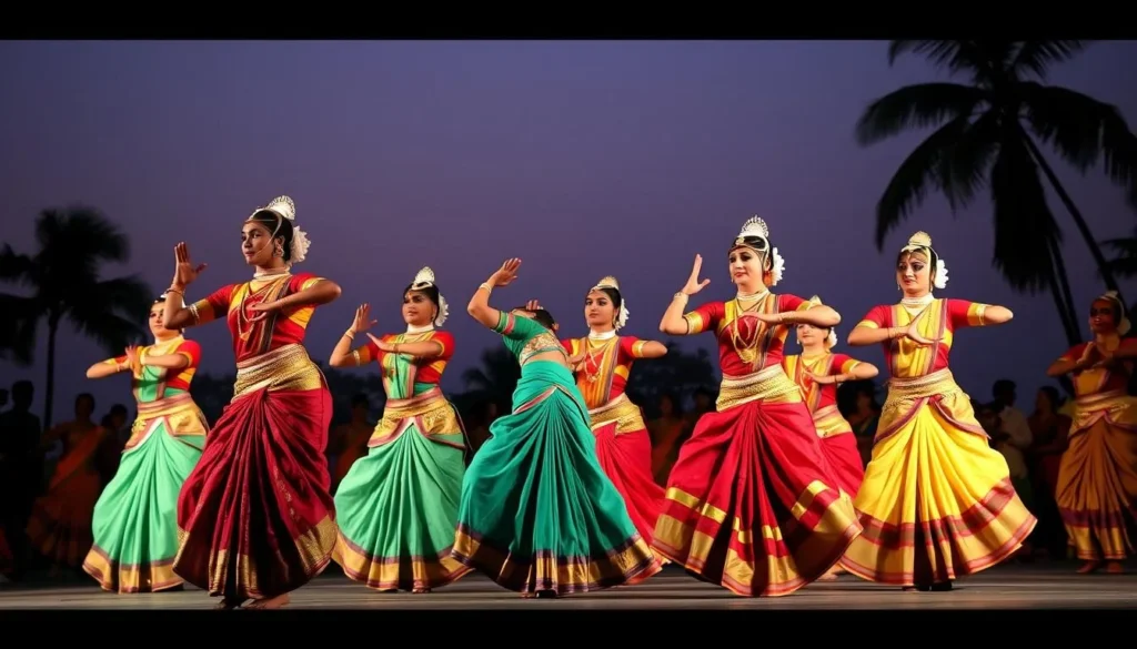 Odissi dance performance at Konark Dance Festival with traditional costumes