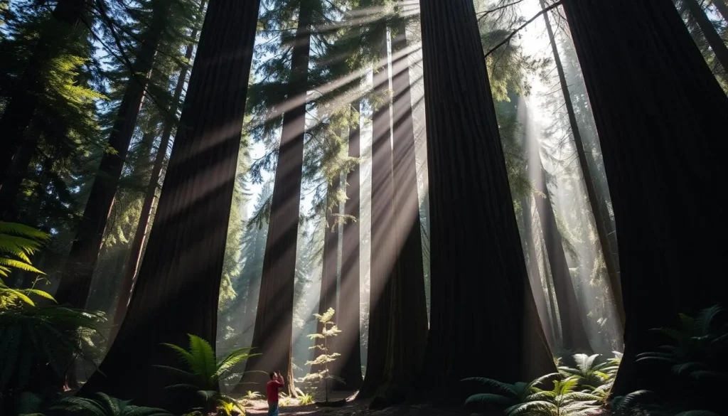 Old-growth redwoods in Sally Bell Grove at Sinkyone Wilderness State Park Old-growth redwoods in Sally Bell Grove at Sinkyone Wilderness State Park