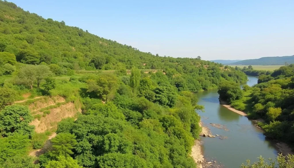 Orchha Wildlife Sanctuary with lush greenery and the Betwa River flowing through