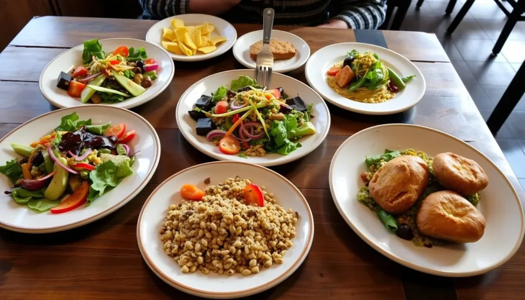 Organic food dishes at a local Crestone restaurant featuring locally-sourced ingredients