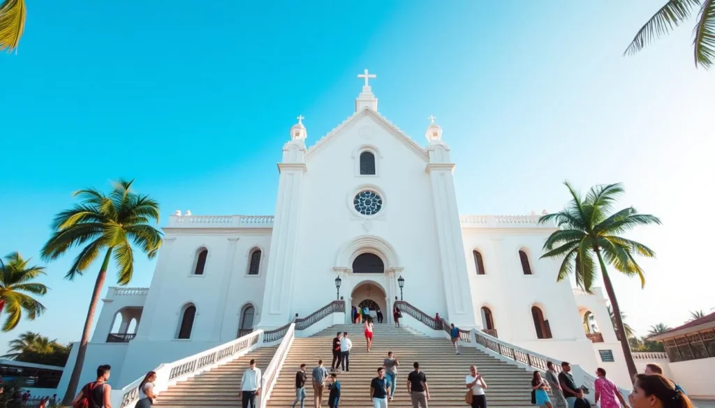 Our Lady of the Immaculate Conception Church in Panaji with its iconic white facade and symmetrical staircase