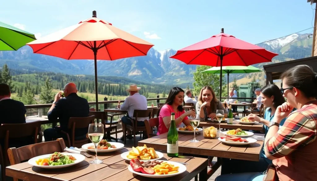 Outdoor dining in Telluride with mountain views and local cuisine