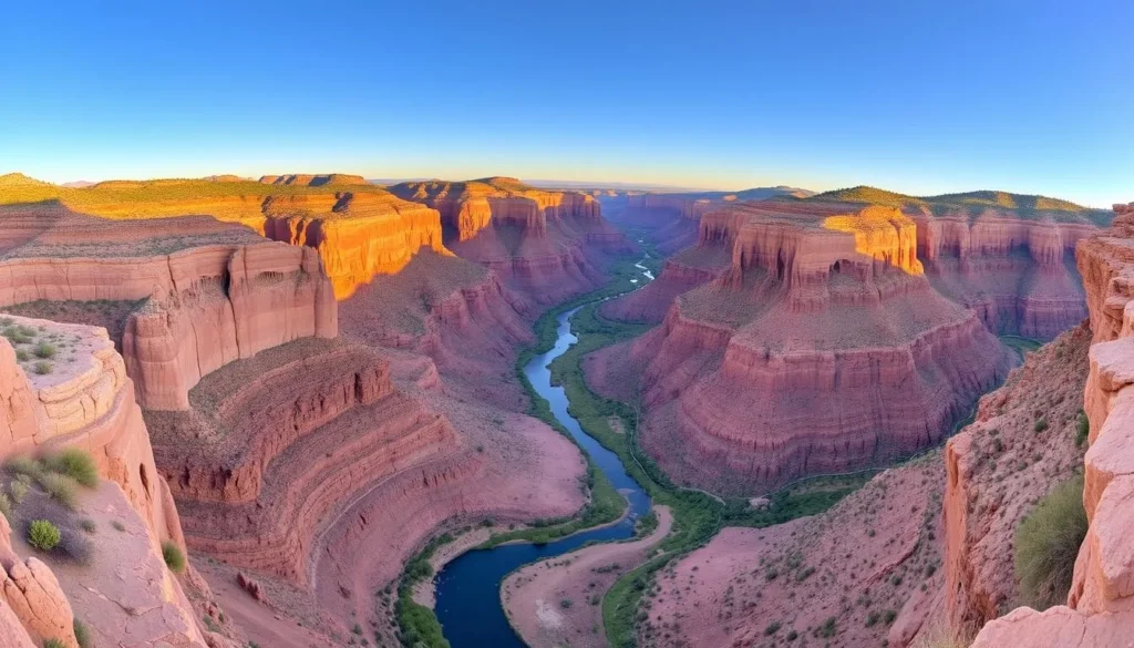 Panoramic view from the Wedge Overlook showing the 'Little Grand Canyon' with the Santa Cruz River winding through it