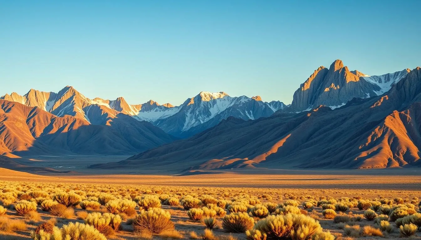 Panoramic view of Clan Alpine Mountains Nevada showing rugged peaks and valleys on a clear day