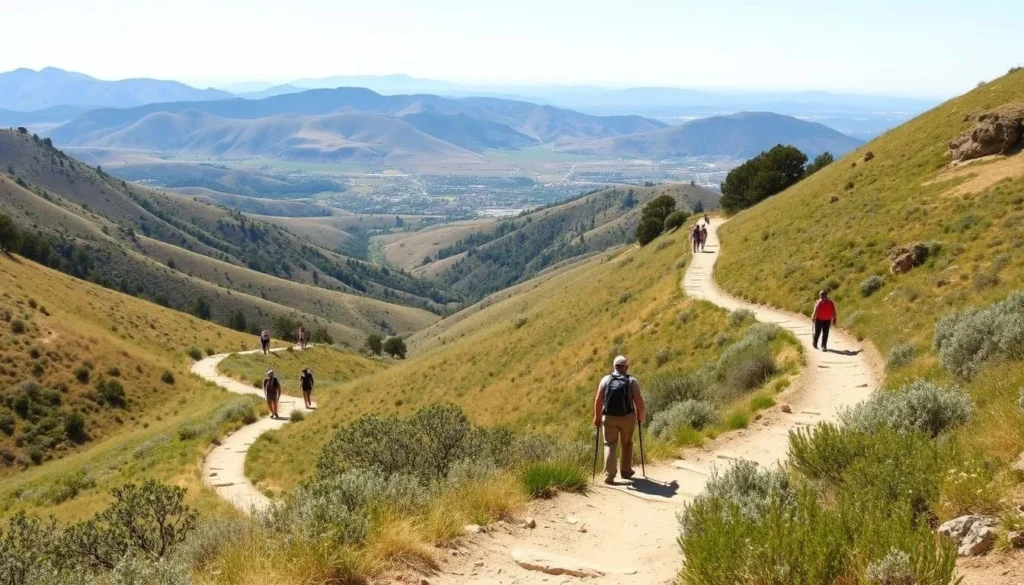 Panoramic view of Pacheco State Park near San Luis Reservoir showing hiking trails and natural landscape Panoramic view of Pacheco State Park near San Luis Reservoir showing hiking trails and natural landscape