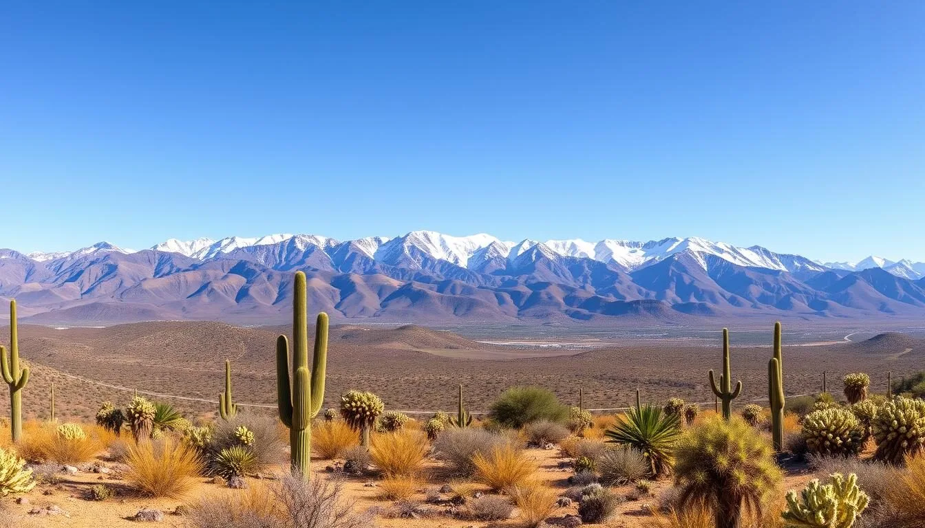 Panoramic-view-of-Santa-Rosa-and-San-Jacinto-Mountains-National-Monument-showing-dramatic Panoramic view of Santa Rosa and San Jacinto Mountains National Monument showing dramatic elevation change from desert to alpine peaks