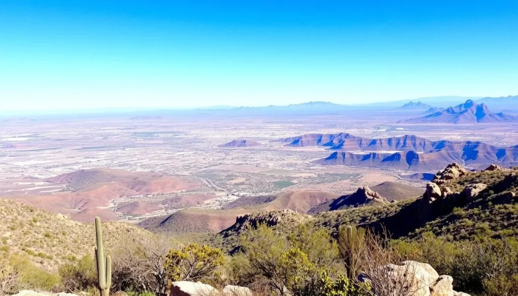 Panoramic vista point view from the Santa Catalina Mountains overlooking Tucson