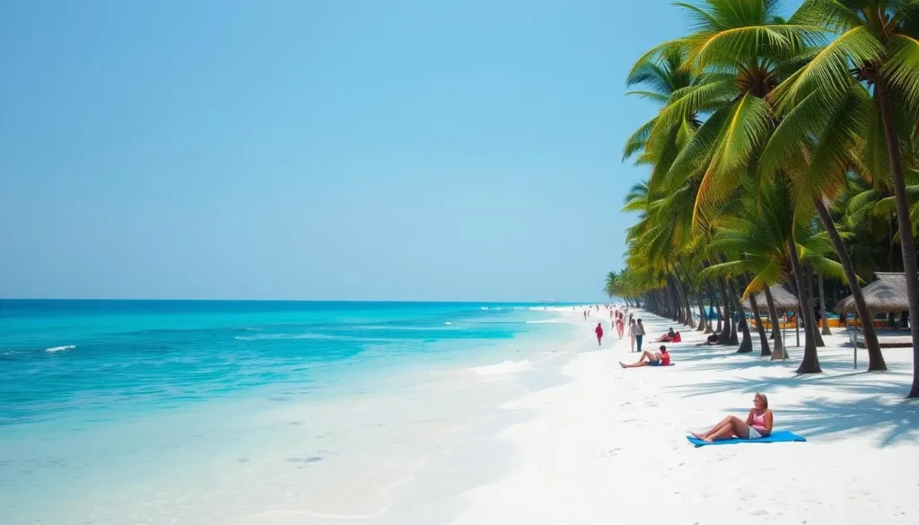 Paradise Beach in Pondicherry with pristine sand and palm trees