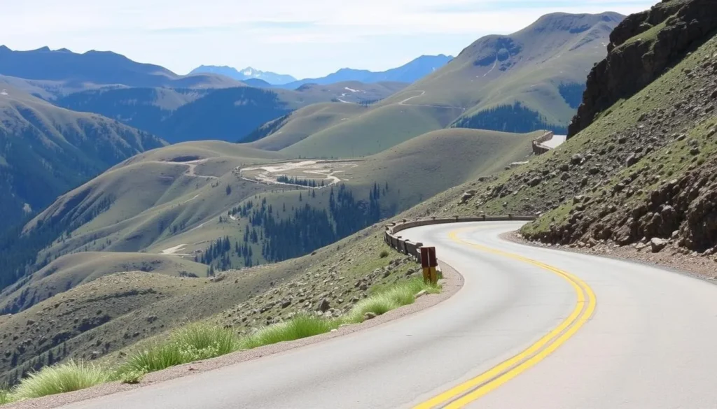 Paved road winding through Guanella Pass with mountain views Paved road winding through Guanella Pass with mountain views