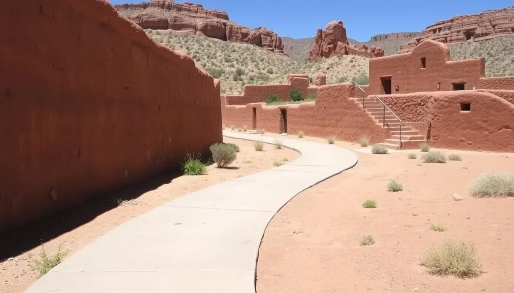 Paved trail through Quarai mission ruins at Salinas Pueblo Missions National Monument Paved trail through Quarai mission ruins at Salinas Pueblo Missions National Monument