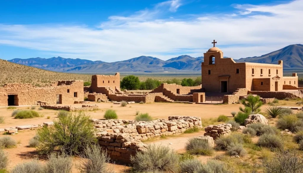 Pecos National Historical Park ruins with mountains in the background Pecos National Historical Park ruins with mountains in the background