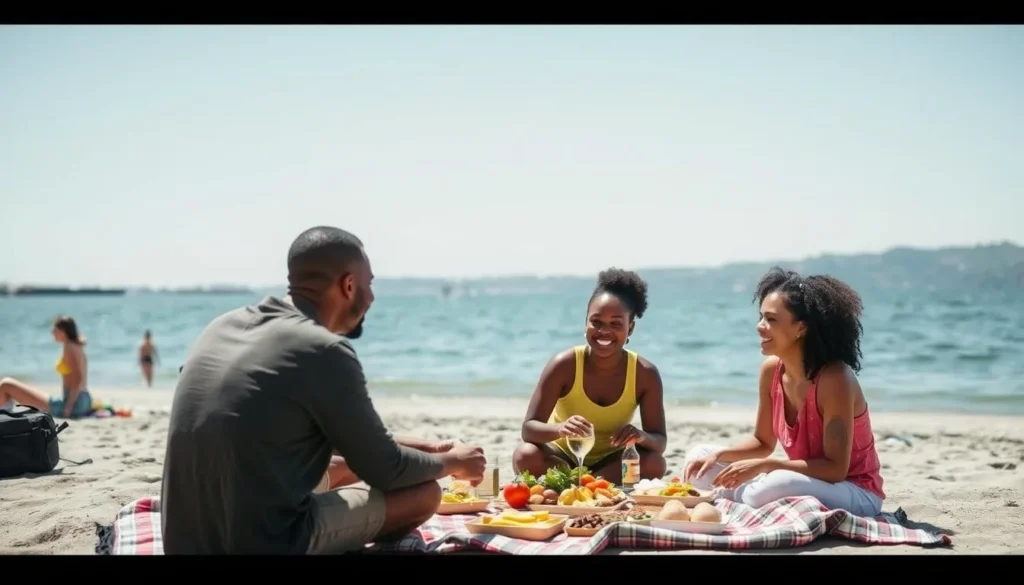 People enjoying a picnic at Clipper Cove Beach on Yerba Buena Island