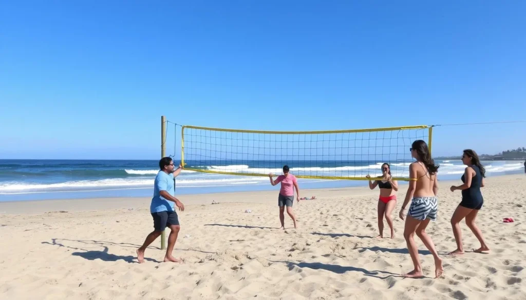 People enjoying beach volleyball at Will Rogers State Beach