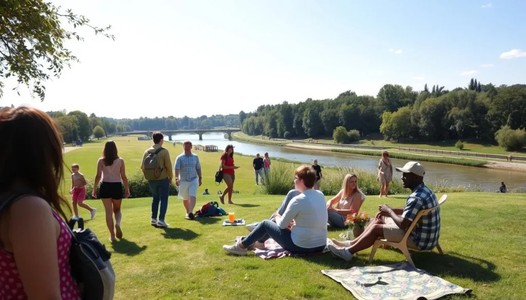 People enjoying outdoor activities in Park an der Ilm in Weimar