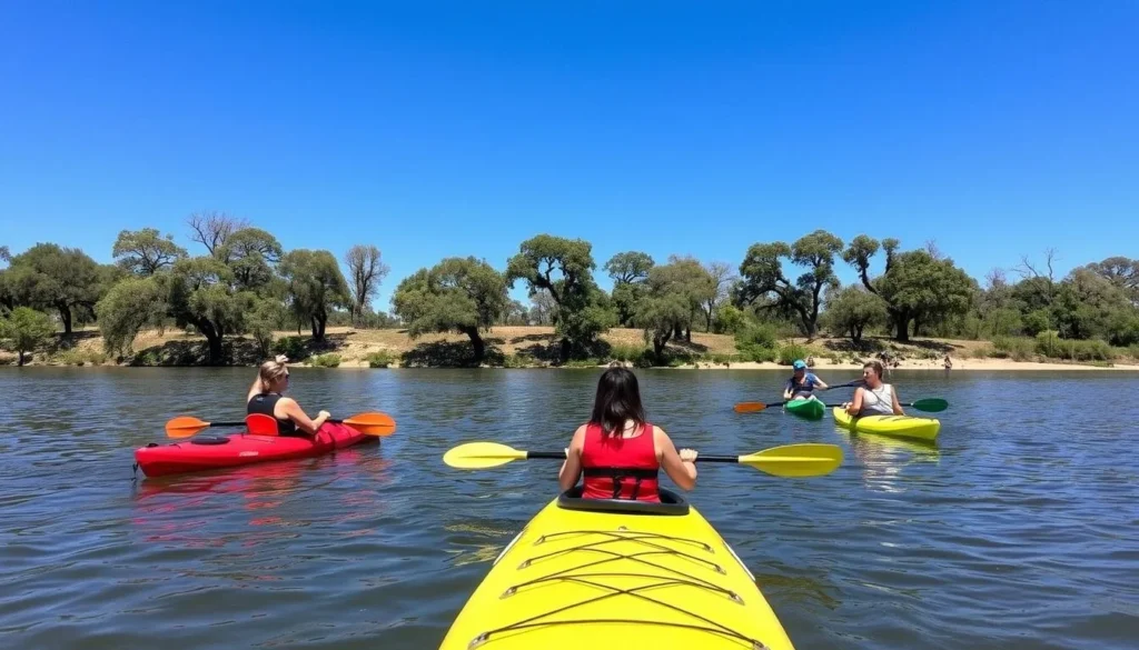 People kayaking on the Sacramento River at Woodson Bridge State Recreation Area