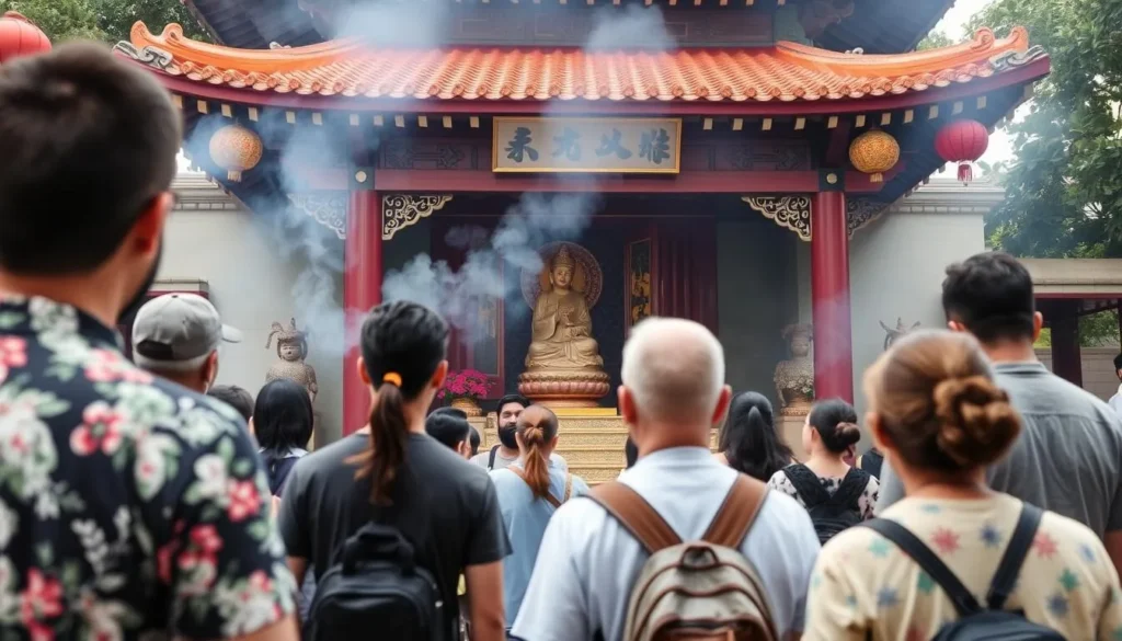 People respectfully visiting Kuan Yin Temple in Chinatown Honolulu