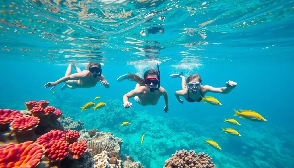 People snorkeling in the clear waters around Saona Island, Dominican Republic