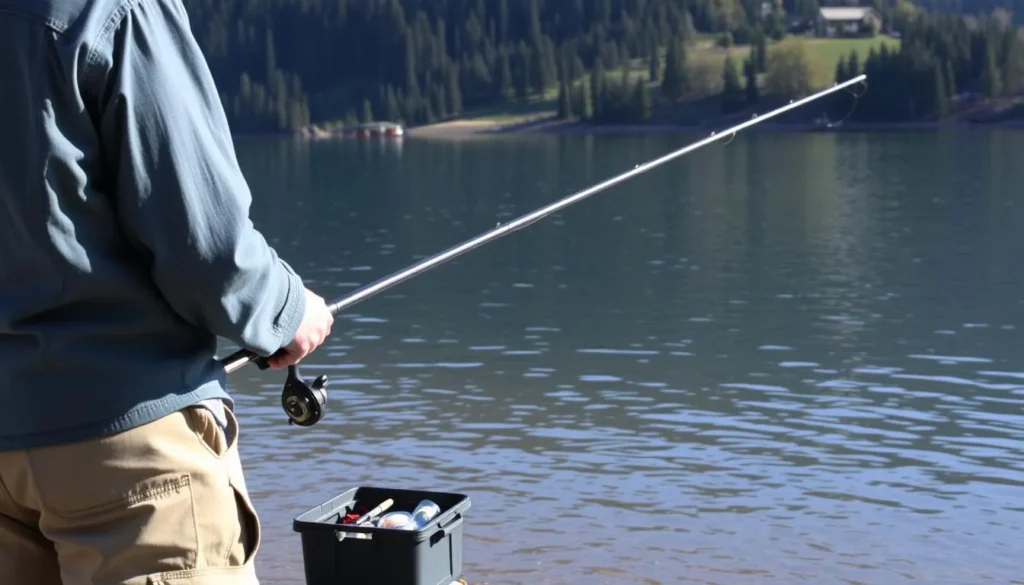 Person fishing from the shore at Barr Lake