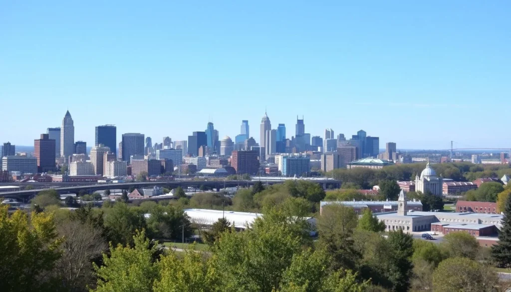 Philadelphia skyline view from Upper Darby Pennsylvania showing proximity Philadelphia skyline view from Upper Darby Pennsylvania showing proximity