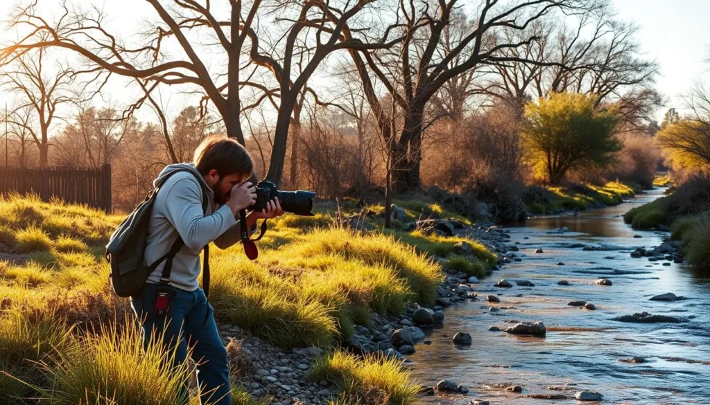 Photographer capturing images of birds and wildlife at Patagonia-Sonoita Creek Preserve