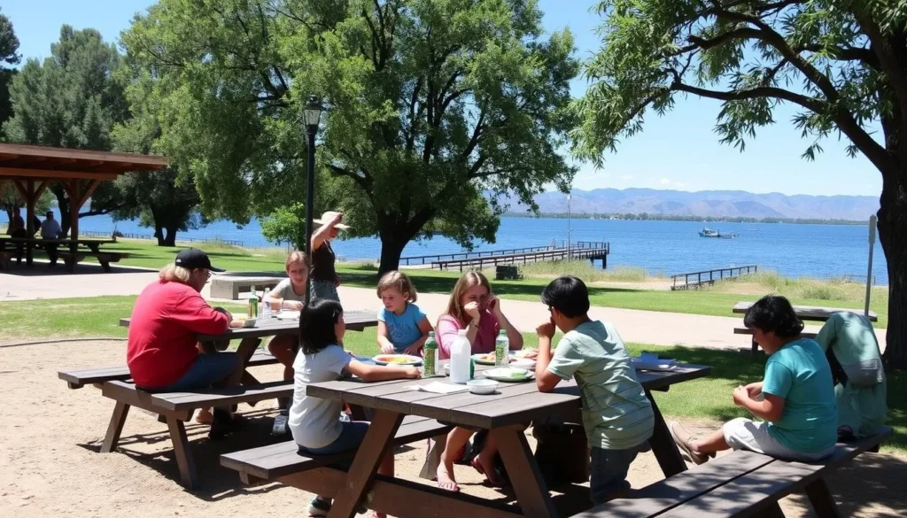 Picnic area at Boyd Lake State Park with families enjoying meals