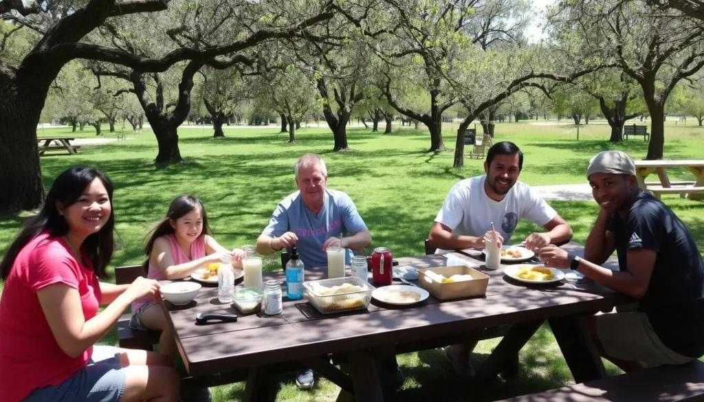 Picnic area at Wilder Ranch State Park with families enjoying outdoor meals Picnic area at Wilder Ranch State Park with families enjoying outdoor meals