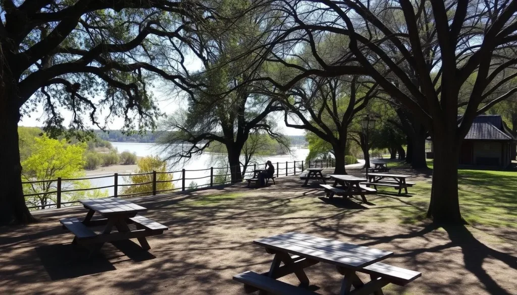 Picnic area at William B. Ide Adobe State Historic Park overlooking the Sacramento River
