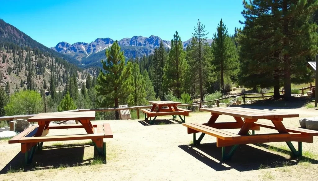 Picnic area near Horsetooth Falls with tables and mountain views showing dining options in Colorado