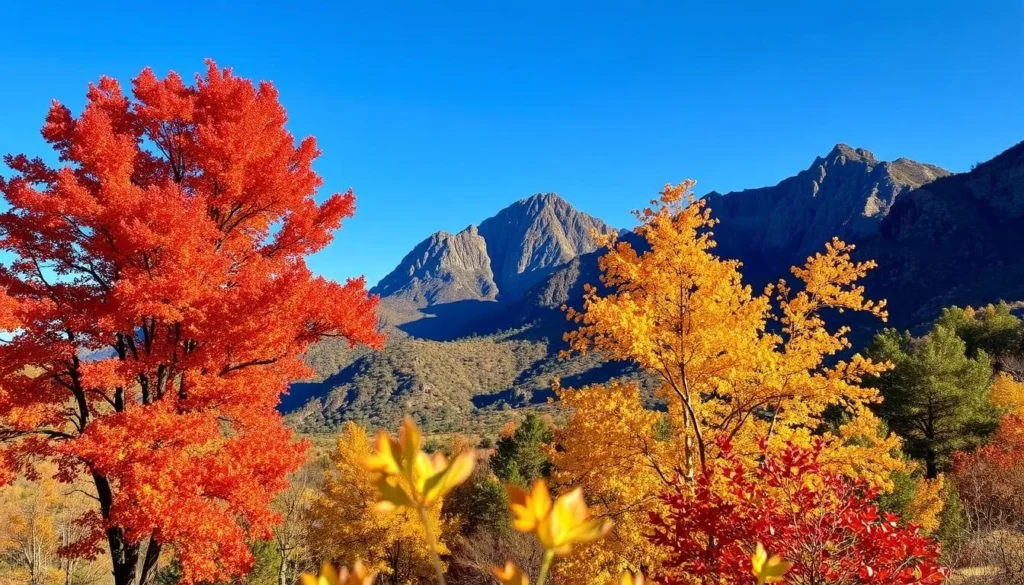 Pinal Mountains in autumn with colorful foliage and clear skies