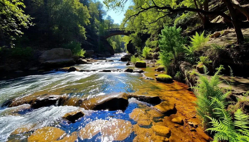 Pine Creek flowing through Tonto Natural Bridge State Park Arizona with lush vegetation along the banks Pine Creek flowing through Tonto Natural Bridge State Park Arizona with lush vegetation along the banks