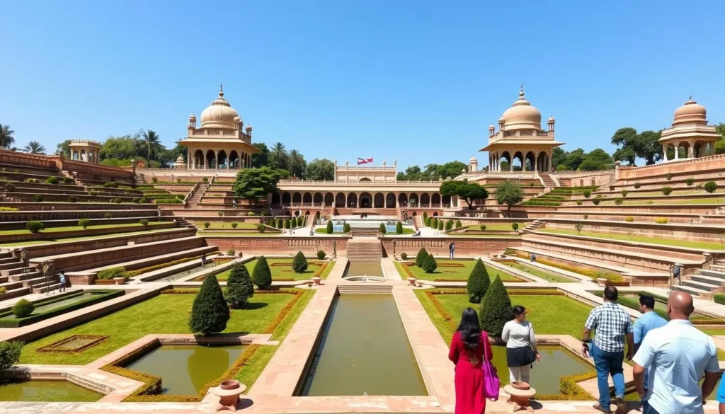 Pinjore Gardens (Yadavindra Gardens) near Chandigarh showing Mughal-style terraced gardens and pavilions Pinjore Gardens (Yadavindra Gardens) near Chandigarh showing Mughal-style terraced gardens and pavilions
