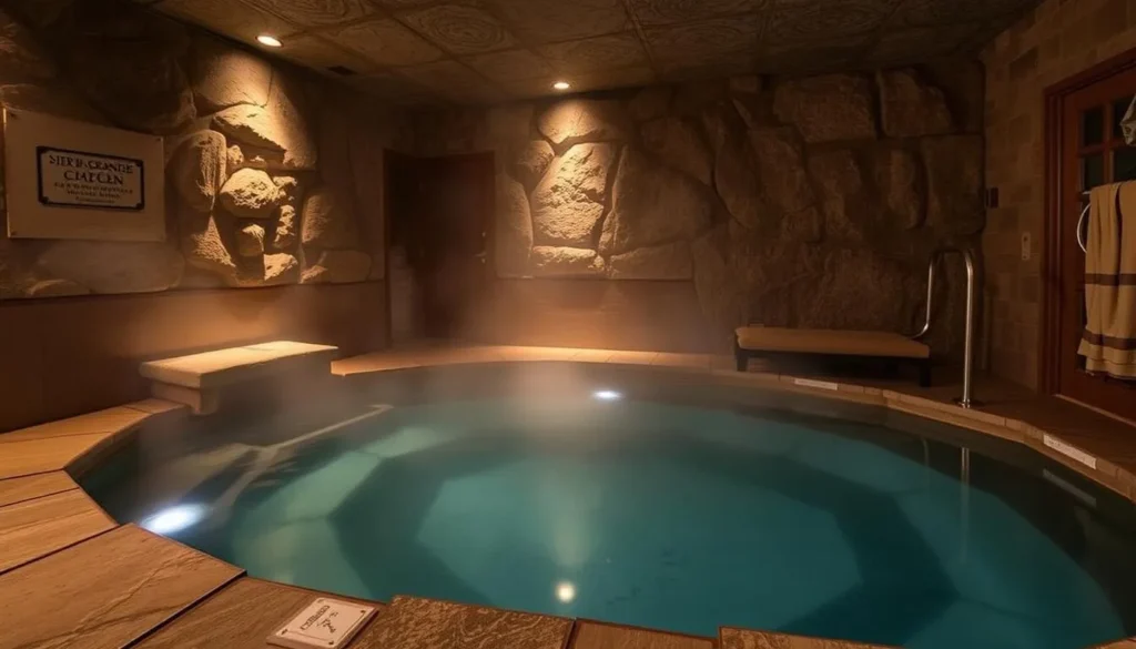 Private indoor mineral bath at Sierra Grande with natural stone surroundings Private indoor mineral bath at Sierra Grande with natural stone surroundings
