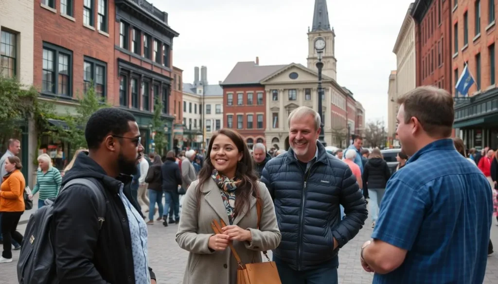 Public Square in Wilkes-Barre during a community event with locals and visitors interacting