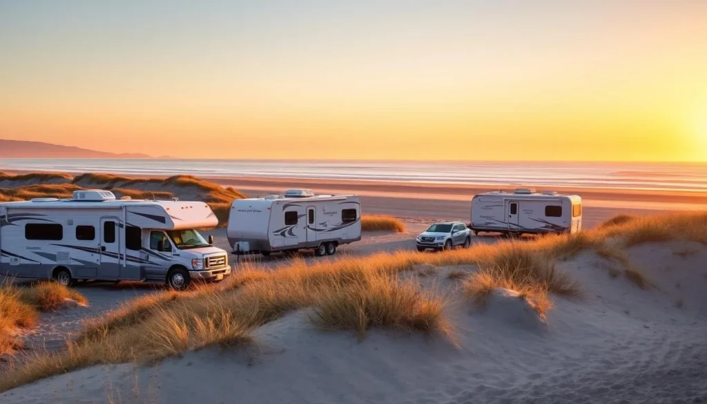 RV camping area at Silver Strand State Beach with campers parked near the beach RV camping area at Silver Strand State Beach with campers parked near the beach